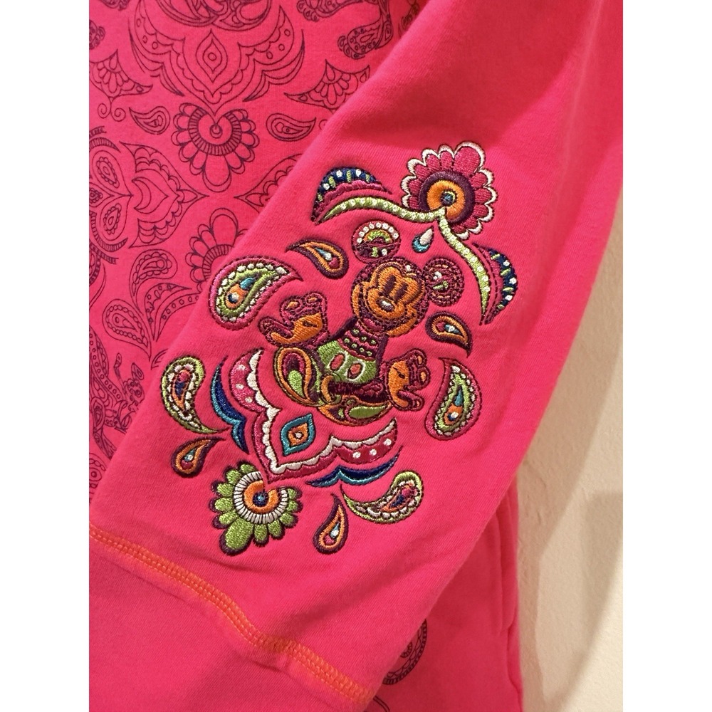 Y2K Disney Parks Women Jacket M Pink Paisley Embroidered Zip Boho Festival - Picture 4 of 11